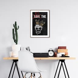 Quadro Caveira Frase Be the King 43x30 Filete Marrom