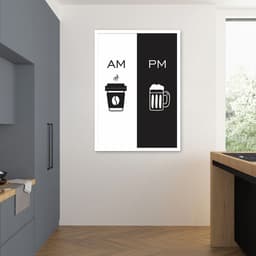 Quadro Cozinha AM PM - Café e Cerveja 100x70 Caixa Branco