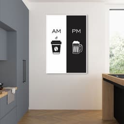 Quadro Cozinha AM PM - Café e Cerveja 43x30 Filete Branco