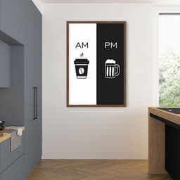 Quadro Cozinha AM PM - Café e Cerveja 60x43 Caixa Marrom