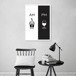 Quadro Cozinha AM PM - Café e Vinho 86x60 Caixa Branco