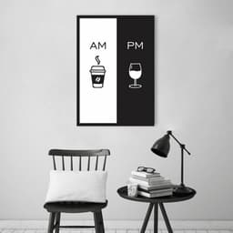 Quadro Cozinha AM PM - Café e Vinho 86x60 Caixa Preto
