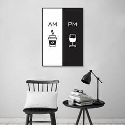 Quadro Cozinha AM PM - Café e Vinho 86x60 Filete Preto