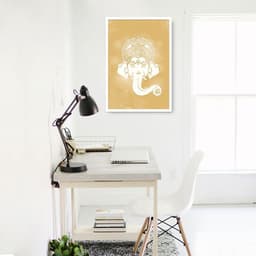 Quadro Deusa Ganesha Amarelo 43x30 Caixa Branco