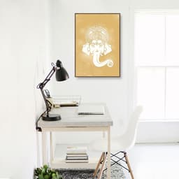 Quadro Deusa Ganesha Amarelo 60x43 Filete Marrom