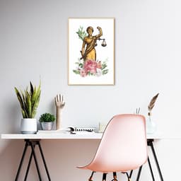 Quadro Deusa da Justiça Themis Flores 100x70 Filete Marfim