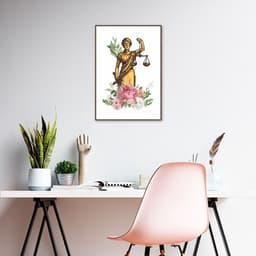 Quadro Deusa da Justiça Themis Flores 100x70 Filete Marrom