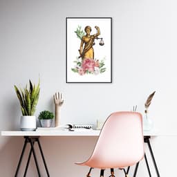 Quadro Deusa da Justiça Themis Flores 100x70 Filete Preto