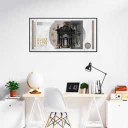 Quadro Dinheiro Nota Euro 120x60 Filete Preto