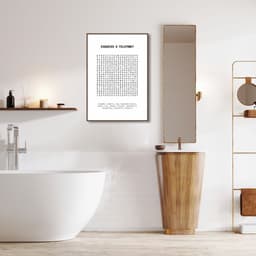 Quadro Divertido Lavabo Caça Palavras 60x43 Filete Marrom