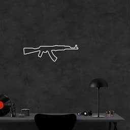 Quadro Escultura Arma AK47 150x45 Branco