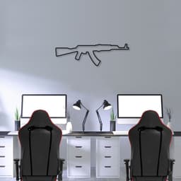 Quadro Escultura Arma AK47 150x45 Preto