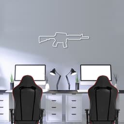 Quadro Escultura Arma M4 100x30 Branco