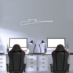 Quadro Escultura Arma Sniper 150x29 Branco