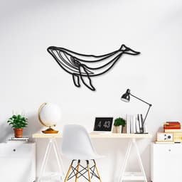 Quadro Escultura Baleia One Line 200x99 Preto