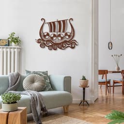 Quadro Escultura Barco Viking 100x73 Marrom