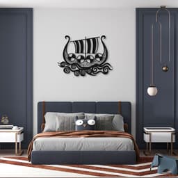 Quadro Escultura Barco Viking 150x110 Marrom