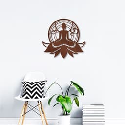 Quadro Escultura Buda Meditando Om Lotus 120x110 Marrom