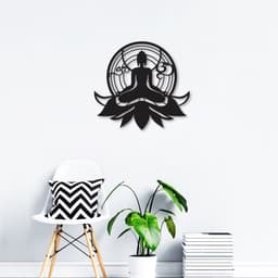 Quadro Escultura Buda Meditando Om Lotus 60x55 Preto