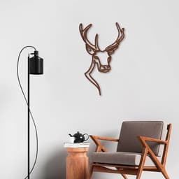 Quadro Escultura Cabeça Veado One Line 80x49 Marrom