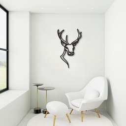 Quadro Escultura Cabeça Veado One Line 80x49 Preto