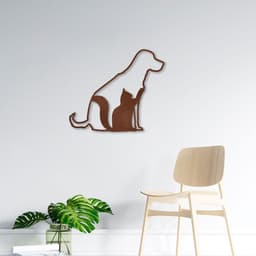 Quadro Escultura Cachorro Gato 100x88 Marrom