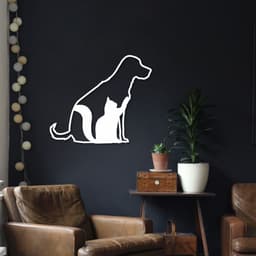 Quadro Escultura Cachorro Gato 120x105 Branco