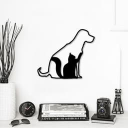 Quadro Escultura Cachorro Gato 120x105 Preto