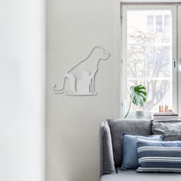 Quadro Escultura Cachorro Gato 60x53 Cinza