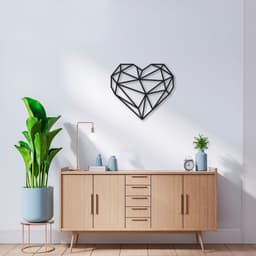 Quadro Escultura Coração Poligonal 80x68 Preto