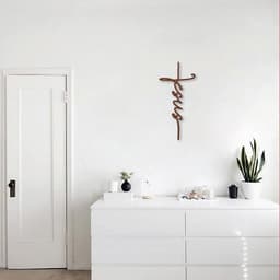 Quadro Escultura Cruz de Jesus Frase 100x46 Marrom