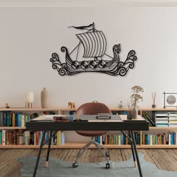 Quadro Escultura Drakkar Viking 100x62 Preto