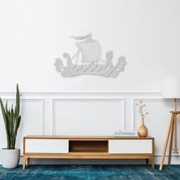 Quadro Escultura Drakkar Viking 120x74 Cinza