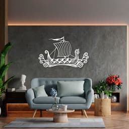 Quadro Escultura Drakkar Viking 150x93 Branco