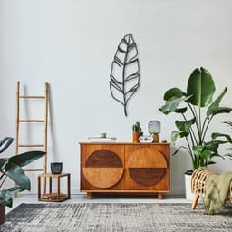 Quadro Escultura Folha Tropical 120x43 Preto