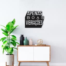 Quadro Escultura Frase Boas Vibrações 60x52 Preto