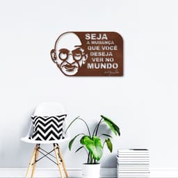 Quadro Escultura Frase Gandhi Seja a Mudança 100x61 Marrom