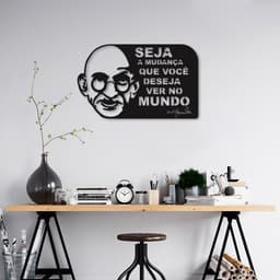 Quadro Escultura Frase Gandhi Seja a Mudança 120x73 Preto