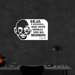 Quadro Escultura Frase Gandhi Seja a Mudança 80x48 Branco