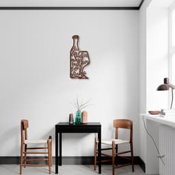 Quadro Escultura Garrafa e Taça de Vinho Frase 100x45 Marrom