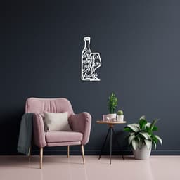 Quadro Escultura Garrafa e Taça de Vinho Frase 80x36 Branco