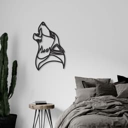 Quadro Escultura Lobo Uivando One Line 100x66 Preto