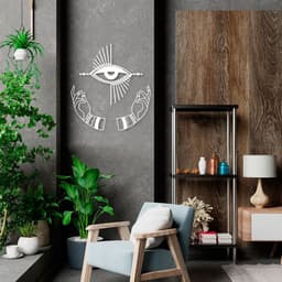 Quadro Escultura Mãos e Olho Boho 60x55 Branco