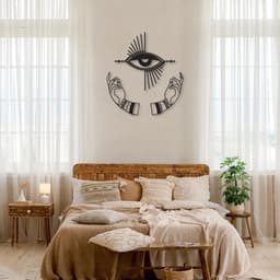 Quadro Escultura Mãos e Olho Boho 60x55 Preto