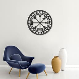 Quadro Escultura Mandala Nórdica Vegvisir 60x60 Preto