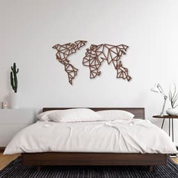 Quadro Escultura Mapa Mundi Poligonal 120x67 Marrom
