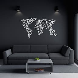 Quadro Escultura Mapa Mundi Poligonal 150x84 Branco