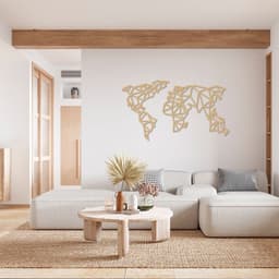 Quadro Escultura Mapa Mundi Poligonal 80x44 Areia