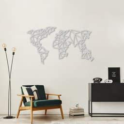 Quadro Escultura Mapa Mundi Poligonal 80x44 Cinza