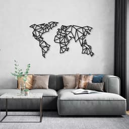 Quadro Escultura Mapa Mundi Poligonal 80x44 Preto